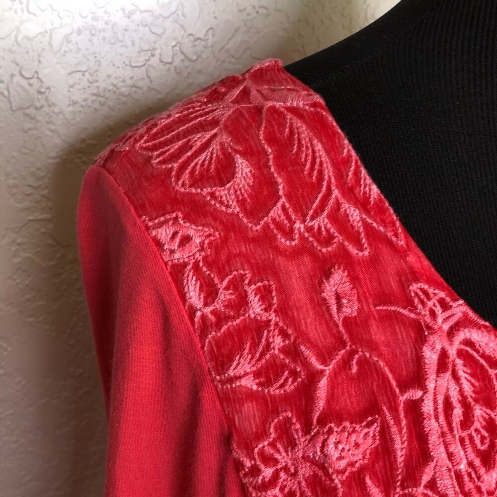 Soft Surroundings bright pink sheer embroidered floral overlay tunic top Medium - Picture 7 of 15
